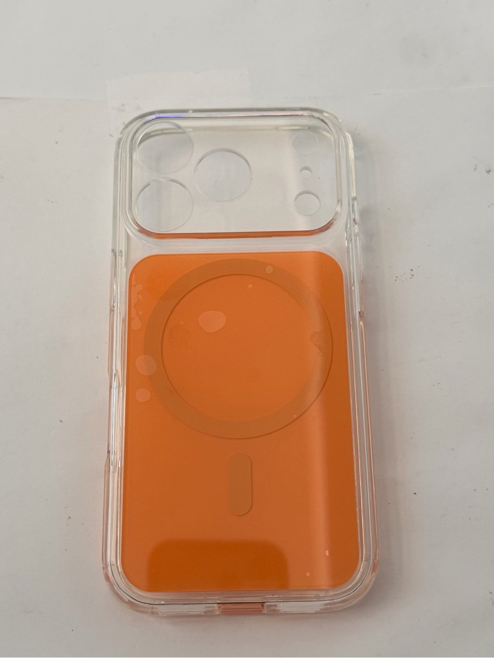 iPhone 17 Pro Clear Protective Phone Case with Orange MagSafe-Compatible Back